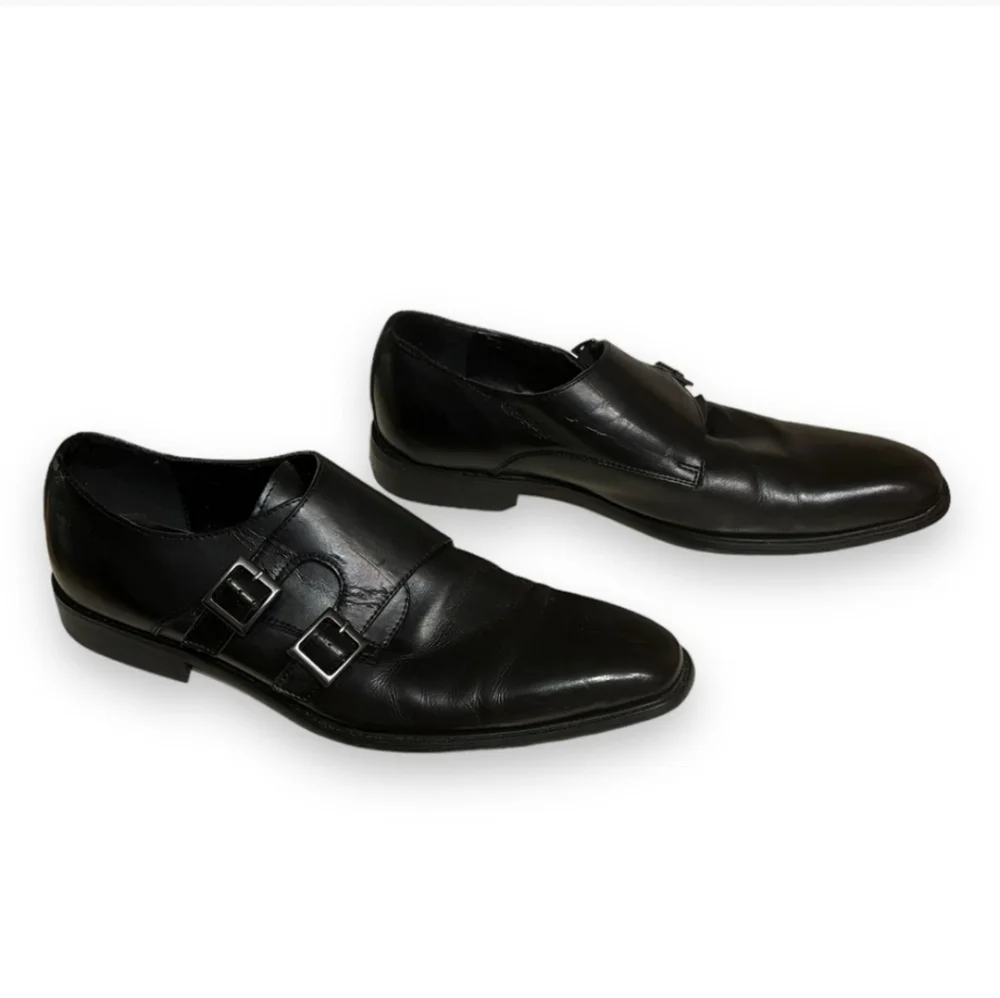 STEVE MADDEN P-Lyfe Black Leather Double Monk Strap Dress Shoes